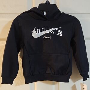 Nike Black Kids Hoodie with White Swoosh and Logo